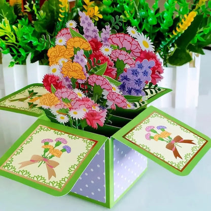 Pop Up 3D Greeting Card Paper Flowers Bouquet Postcard for  Birthday Mothers Father's Day Graduation Wedding Valentine's Day