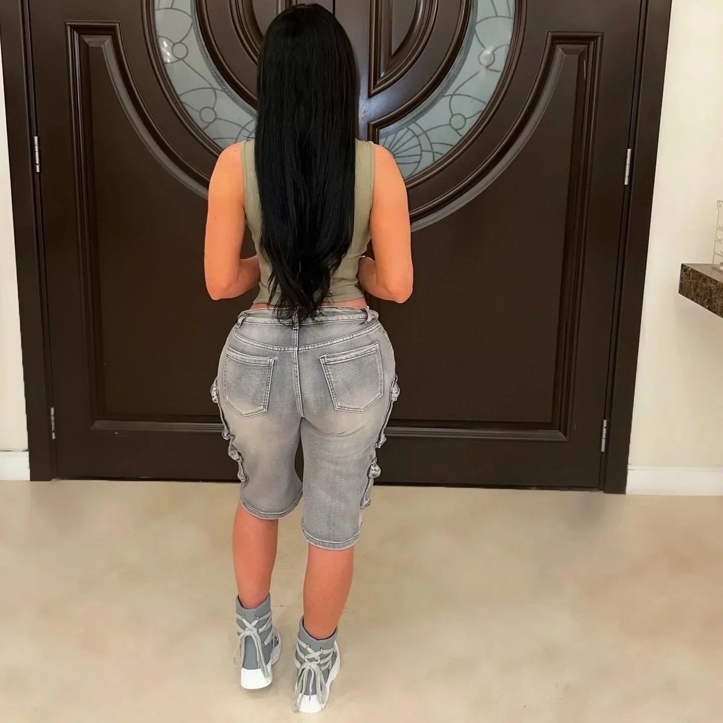 FAGADOER Fashion Straight Washed Denim Woman Solid Color Cargo Pants Patchwork Jeans Trousers Female Y2k Streetwear Bottoms New