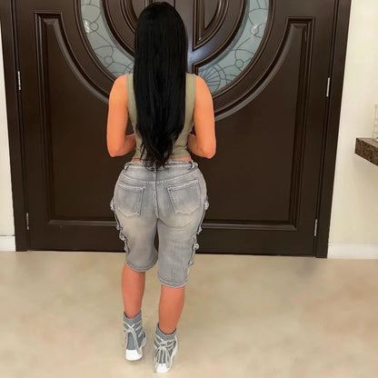 FAGADOER Fashion Straight Washed Denim Woman Solid Color Cargo Pants Patchwork Jeans Trousers Female Y2k Streetwear Bottoms New