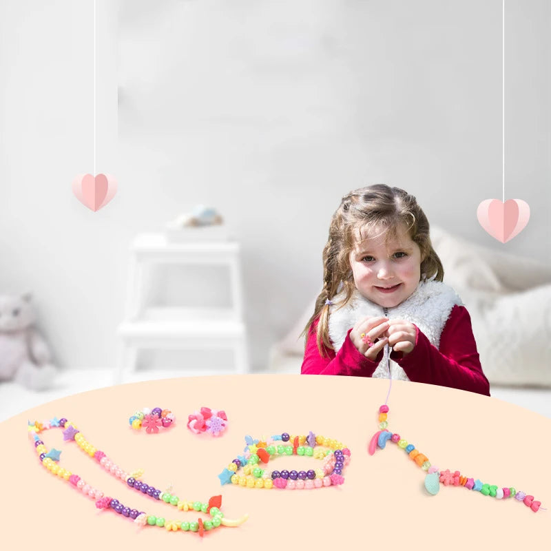 Girls DIY Bead Set Jewelry Making Kit for Kids Girl Pearl Beads for Bracelets Rings Necklaces Creativity Kits Art Craft Toy
