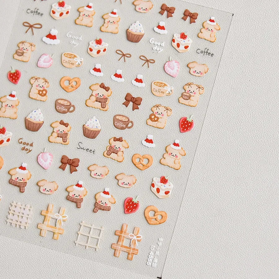 Colorful 5D Happy Birthday Nail Art Sticker Cake Candle Numbers Musical Note Cute Bear Stars Cherry Self Adhesive Manicure Decal