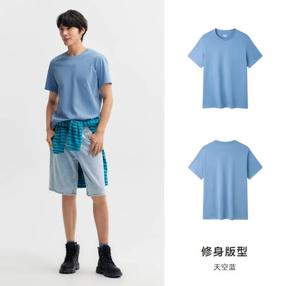 Semir Short Sleeve Men T-Shirt Cotton 2026 Summer New Man Clothing Thin And Versatile T Shirt Couples Solid Color Tops