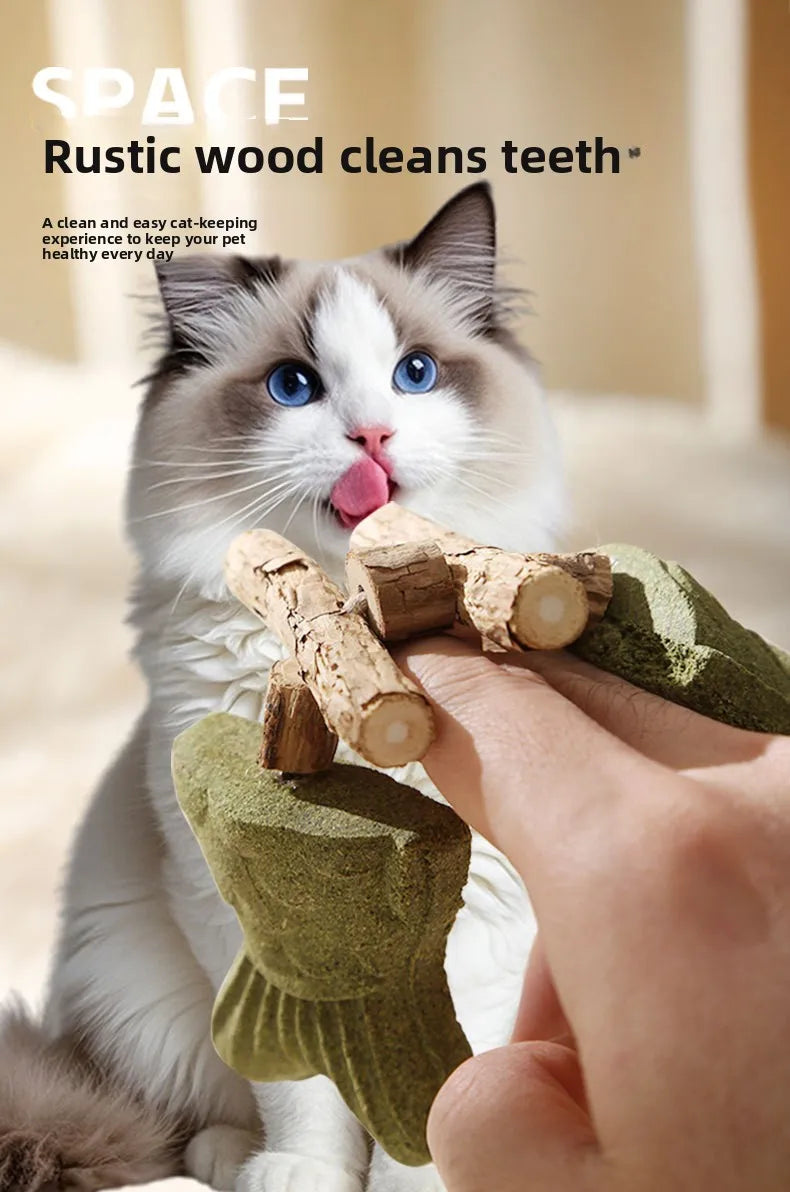 Cat Toy Fish Bone Shape Silvervine Stick Natural Wooden Chew Toy for Kitten Teething Interactive Play