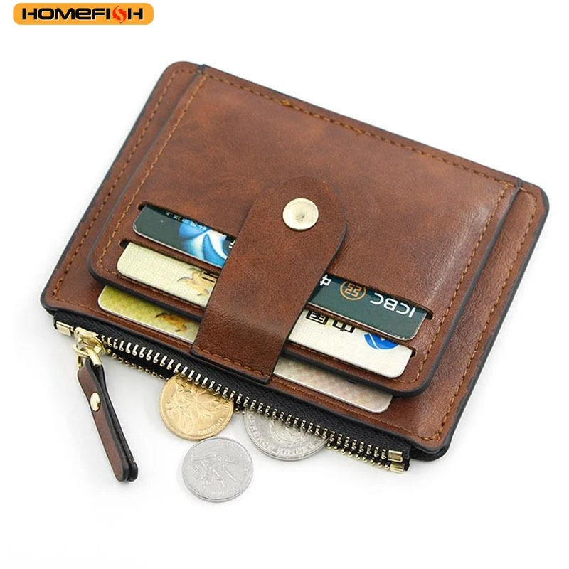 HOMEFISH Men Fashion Credit ID Card Holder Wallet Male Slim Leather Wallet with Coin Pocket Brand Designer Brown Business Purse