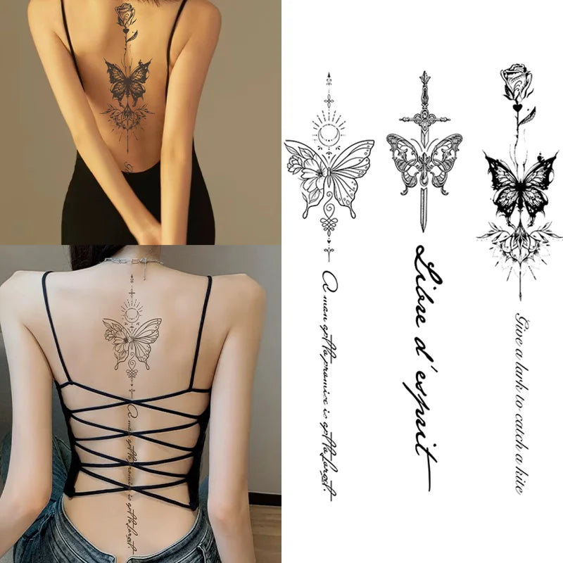 One Butterfly Spine Waterproof Temporary Tattoo, Lasting 1-2 Weeks, Semi-Permanent Tattoo Color, Realistic Fake Tattoo