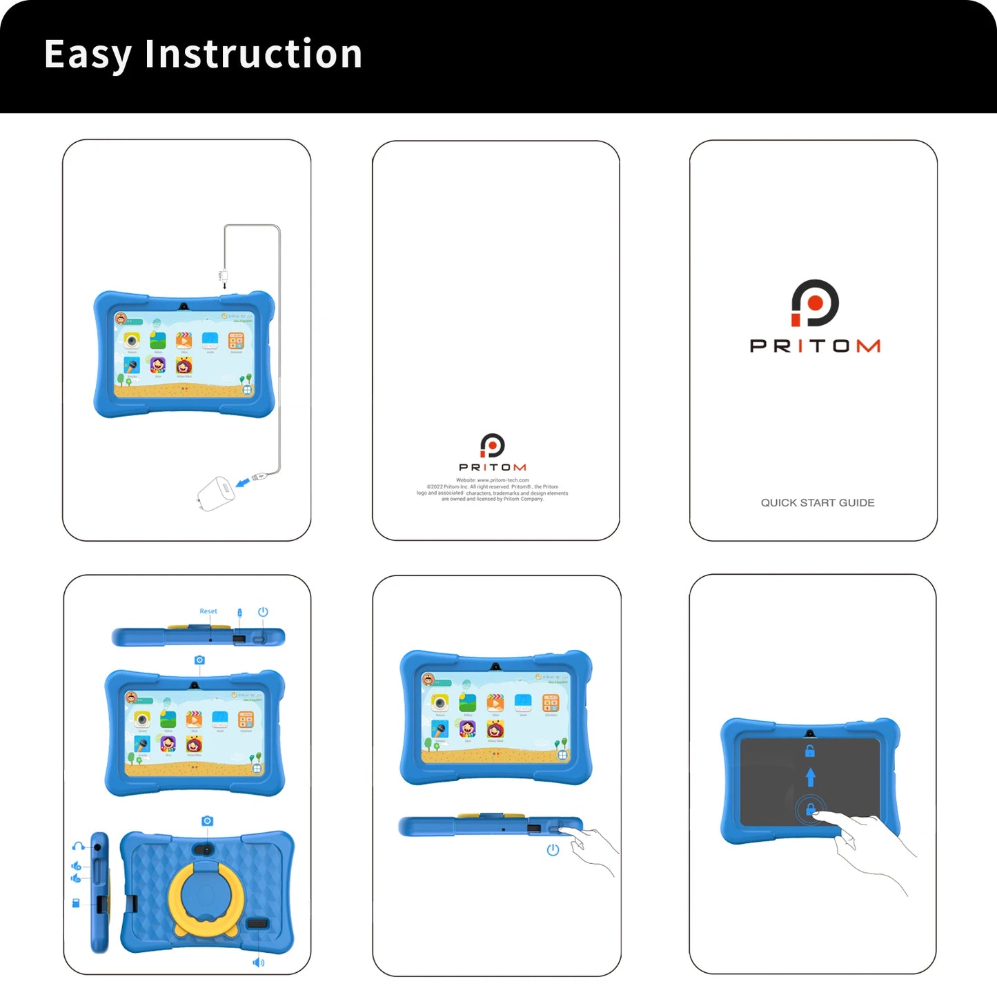 PRITOM Tablet for Kids 7 Inch Android 13 32 GB WiFi Bluetooth Dual Camera Educational Software Installed with Proof Case
