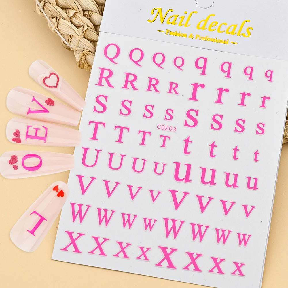 3D Glittery Gothic Letter Design Nail Art Stickers Uppercase Alphabet Letters Artistic Designs DIY Nail Art Decals Decoration #1