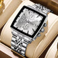 Luxury Square Dial Men Quartz Wristwatch Fashion Stainless Steel Man Business Watches With Calendar Reloj Hombre (Without Box)