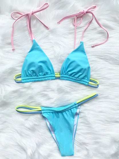 Sexy Mini Micro Thong Neon Bikini Women Brazilian Swimwear Female Swimsuit Two-pieces Bikini set High Cut Bathing Suit Swim Lady