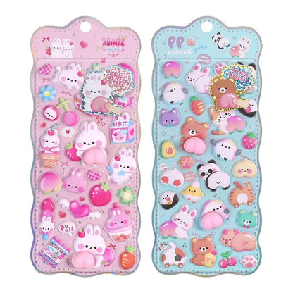 Kawaii Cartoon Soft Cute Little Rabbit 3D Pinching Relaxing Butt Stickers Cute DIY Mobile Book Decoration Stickers Festival Gift