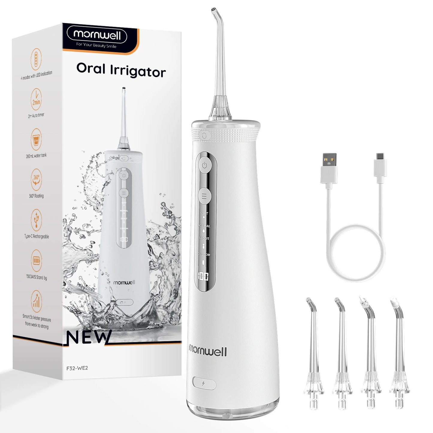 Mornwell F32 Water Floss Oral Teeth Whitening Home Appliance Sonic Water Flosser 260ML Tank Teeth Cleaner Oral Water Jet