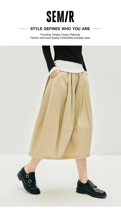 Semir Skirt Women's Solid Textured A-Line High Waist – Casual Long With Elastic Band Woman Clothing