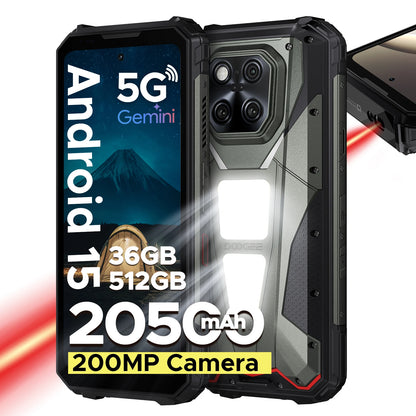 DOOGEE V Max LR 5G Rugged Phone Laser Rangefinder Dual Camping Lights 16GB 512GB ROM 6.78'' Display 20500mAh Battery Smartphone