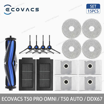 ECOVACS T50 PRO OMNI / T50  AUTO / DDX67 Robot Vacuum Cleaner Accessories Main Side Brush Hepa Filter Mop Cloth Dust Bag Parts