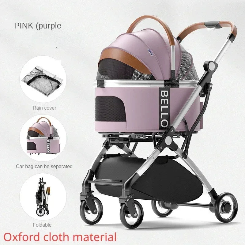 Detachable Aluminum Tube Pet Stroller Foldable Travel Trolley Portable Outdoor Walking Carrier For Cats Puppies Dogs