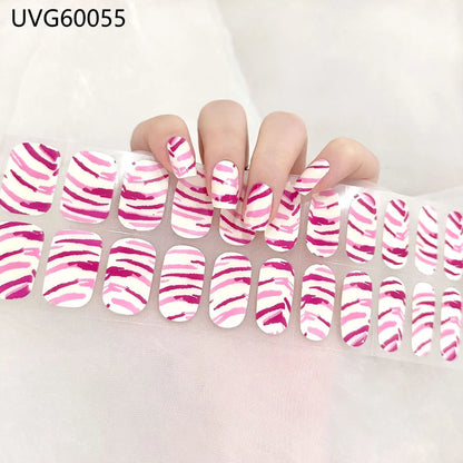 20/22Tips UV Semi cured Gel Nail Stickers Waterproof Long Lasting Full Gel Nail Wraps Press On Nail Decal DIY Manicure