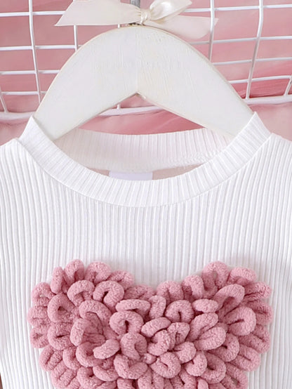 0-3Y Baby Girl Outfit Set 2pcs Puffy Sleeve Heart Shape Top and Corduroy Skirts Valentines Day Sweet Toddler Kids Clothes Girls