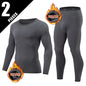 2-piece Men's Autumn And Winter Solid Color Round Neck Fashionable Printed Sports Thermal Underwear Set Simple And Comfortable