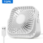 TOPK 4 colių USB mini nešiojamasis ventiliatorius stovyklavimui, 3 greičių tylus stalinis asmeninis ventiliatorius, 360° reguliuojamas pastatomas ventiliatorius kambariui, namams
