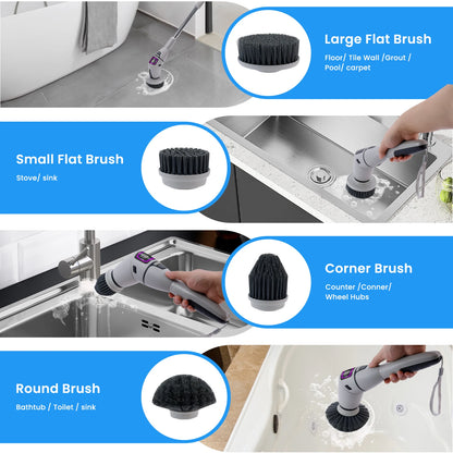 Rechargeable Electric Spin Scrubber, 3 Speed Settings, with Extendable Handle and Voice Prompts, for Whole House Clean