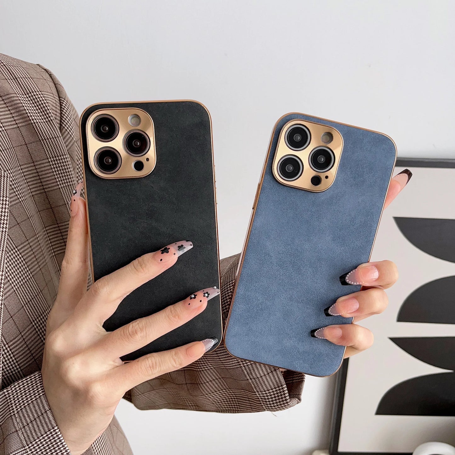 Leather Phone Case For Iphone 13 11 12 14 15 16 17 ProMax Plus Electroplated Frame Lambskin Phone Shell For IPHON 15 16 17Promax