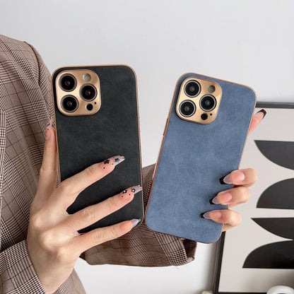 Leather Phone Case For Iphone 13 11 12 14 15 16 17 ProMax Plus Electroplated Frame Lambskin Phone Shell For IPHON 15 16 17Promax