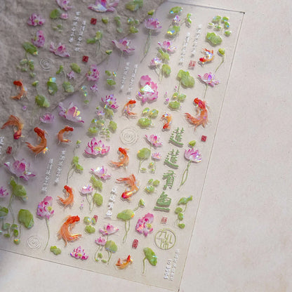 Colorful Water Bubble 5D Nail Art Stickers Goldfish Koi carp Dreamy Polarized Dreamlike Self Adhesive Delicate Manicure Decals