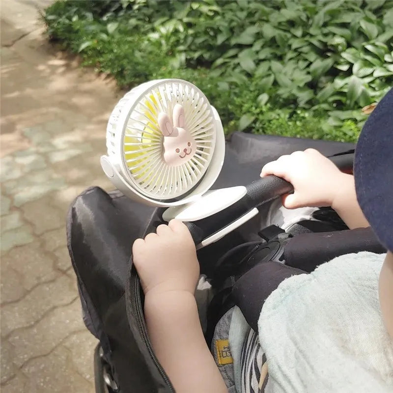 Korean Baby Cart Stroller Fans Portable Outdoor Fan Clip Cute Bear Bunny Rechargeable Handheld Electric Fan for Home 3 Speeds