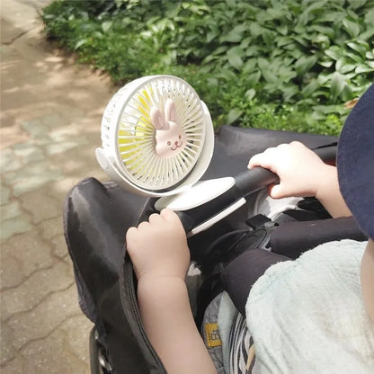 Korean Baby Cart Stroller Fans Portable Outdoor Fan Clip Cute Bear Bunny Rechargeable Handheld Electric Fan for Home 3 Speeds