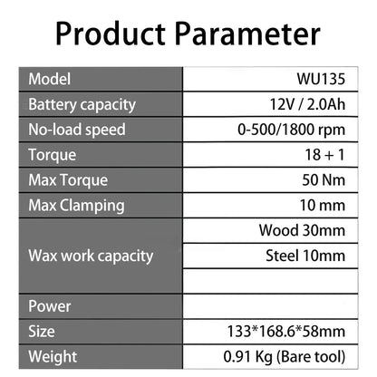 WORX WU135 Cordless Electric Drill 12V 50Nm 1800rpm Brushless Motor for Home Improvement Carpentry Metalworking Smart clutch