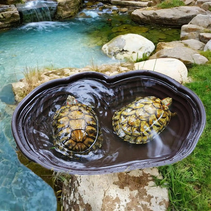 Reptile Bathing Pool Amphibians Accessories Large with Ramp Reptile Water Bowl for Tortoise Turtle Hamster Scorpion Leopard