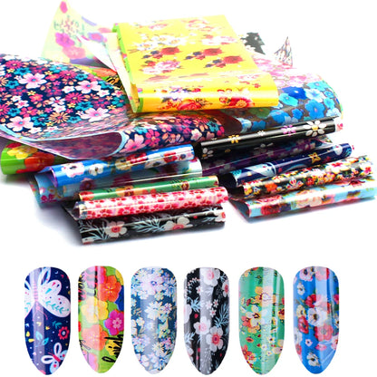 16Pc Holographic Nail Foil Set Starry Transfer 20*4cm Sticker Laser Flowers Leopard Mix Design Decal DIY Nail Art Decoration