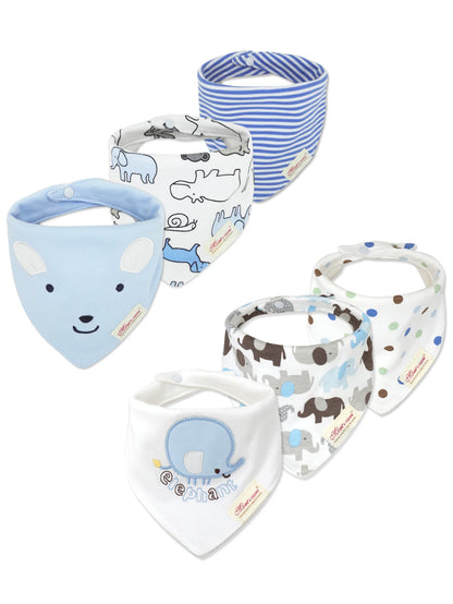 6 Pcs Baby Boy Feeding Bib Made of Cotton Mouth Water Towel Double-layer Soft Comfortable Adjustable Size Sccessories 0-3 Y