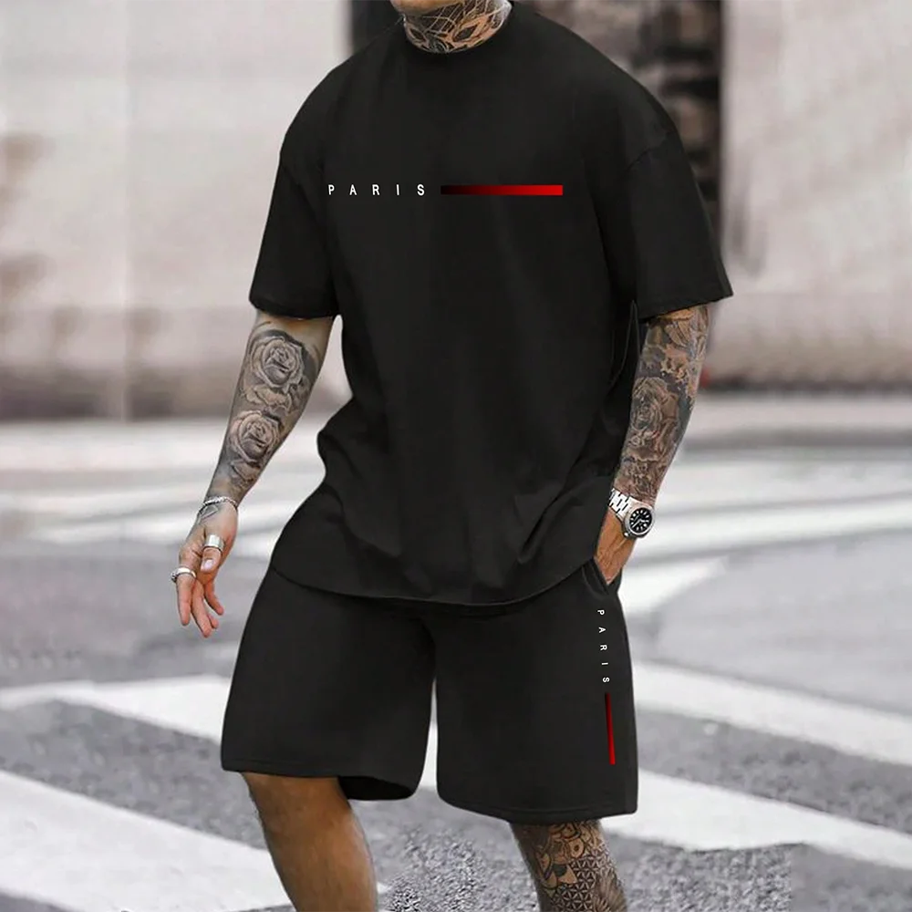 Men's 3D casual T-shirt suit plus size sportswear multifunctional casual suit summer  shorts  outdoor T-shirt shorts