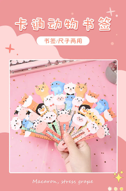 50Pcs/pack Cartoon Animal Bookmark Cute Bear Kitten Student Ruler Bookmark Students Supplies