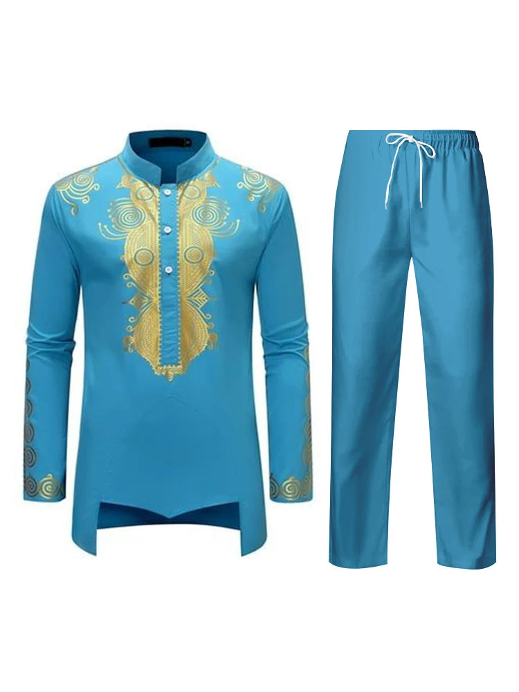 Muslim Robe Pattern Printing Black White Yellow Navy Blue Long-Sleeved Trousers The Traditional Dress of Arab Men 3D