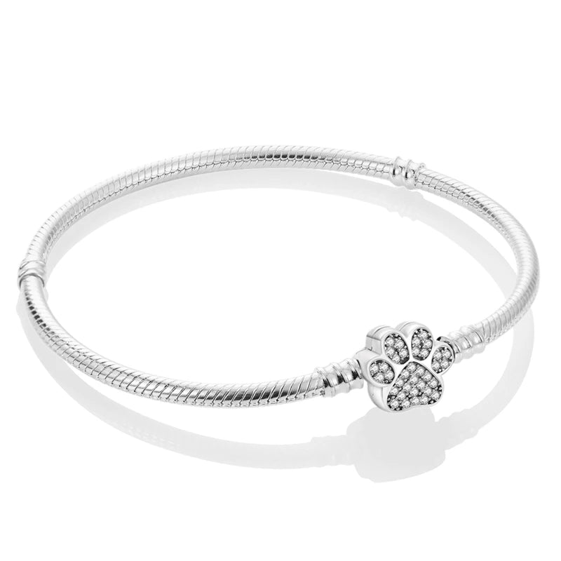 Original Bracelet 925 Sterling Silver Charm Bracelet 17-20CM Golden Heart Love Key Clover Bracelet Bangle Women Jewelry Gift