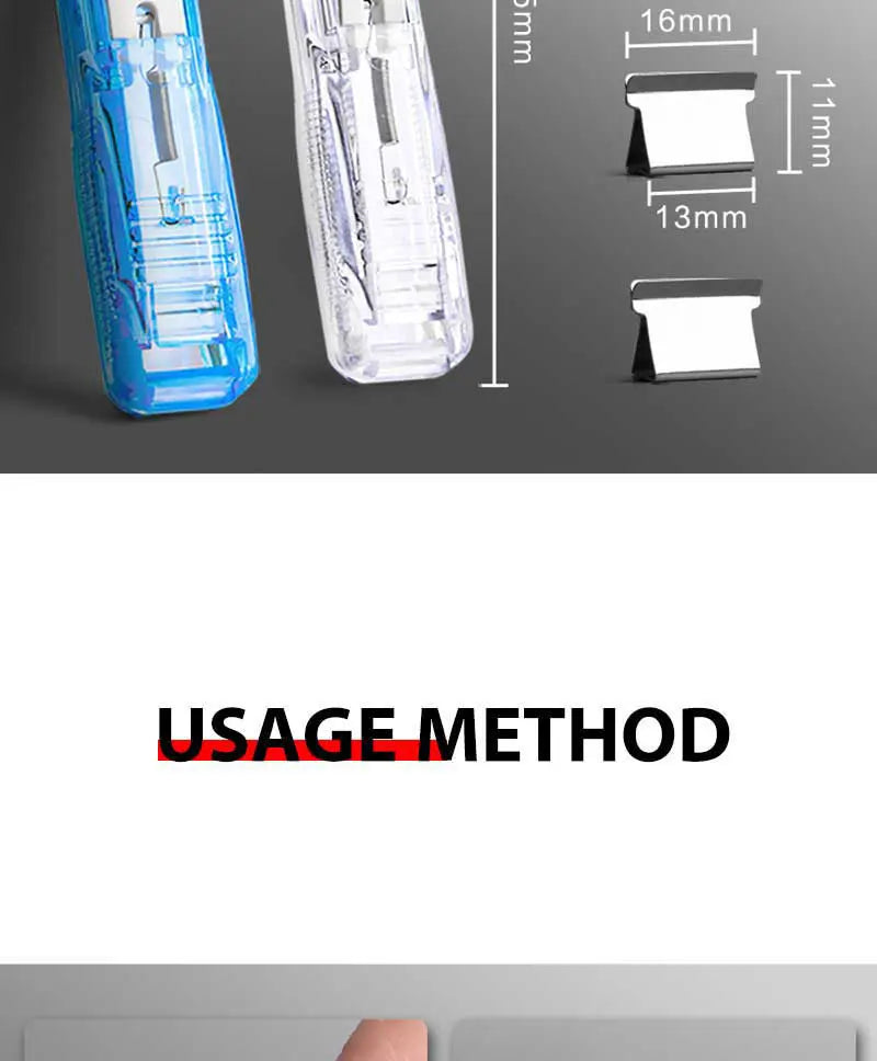 Mini Traceless Reusable Hand Clamp Push Stapler Paper Book File Office School Student Binder Binding Tools Supplies Accessories