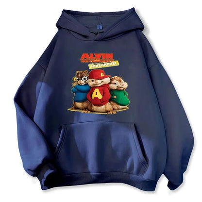 Cartoon Hoodie Alvin and The Chipmunks Green Red Navy Blue Shirt Camisa S/P Movie Promo Animation Long Sleeve Hoody Sweatshirts