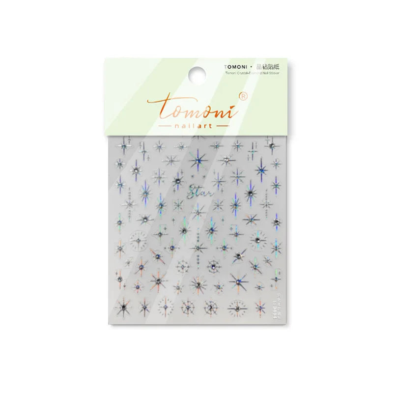 Gold Silver Starlight Laser Pink Colorful Glitter Star Bronzing Rhinestones Relief Nail Art Decorations Stickers Manicure Decals