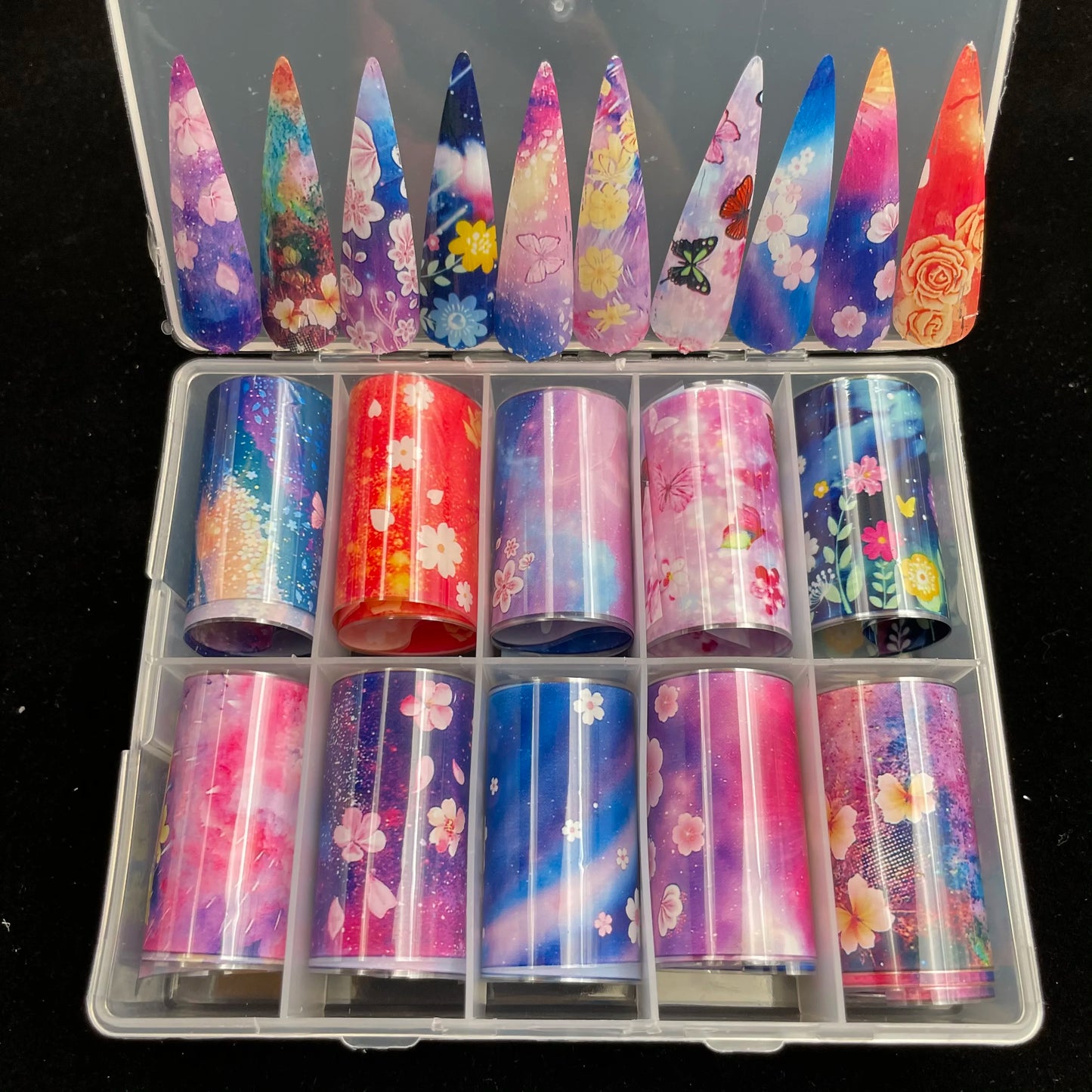 10 Patterns New Metal Nail Foils for Transfer Paper Stickers Floral Chameleon Nails Wraps DIY Water Marble Nail Art Decorations