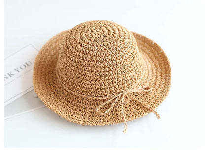 Summer New Parent-child Straw Hat Girl Casual Solid Foldable Big Brim Holiday Hats Baby Boy Beach Fisherman's Cap