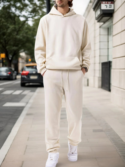 Men's Autumn and Winter Solid Color Hoodie+jogging Pants Two-piece Set Fashionable Outdoor Casual Sportswear Men's Tracksuit