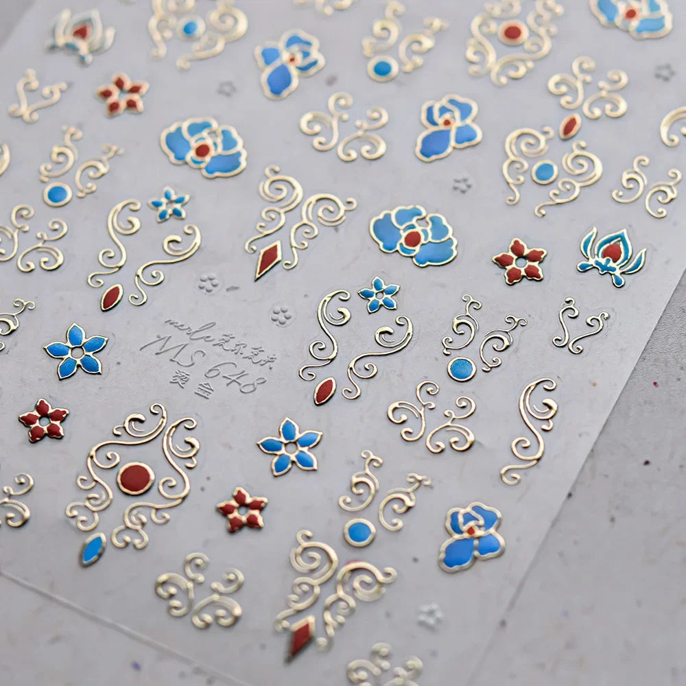 Bohemian Pattern Colorful Love Heart Moon Pearl Crystal Rhinestone 5D Nail Art Sticker Self Adhesive Decoration Manicure Decal