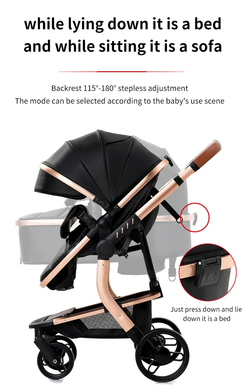 Baby pram Lightweight stroller Baby carriage PU 3in1 stroller Baby stroller 3-in-1 Baby carriage strollers for baby light carts