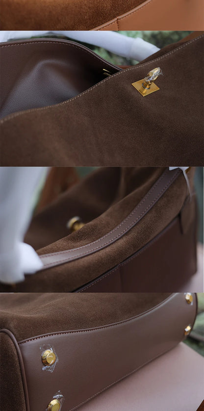 Large Capacity Autumn Winter Suede Leather Tote Bag Frosted Cowhide High-Grade Shoulder Bag for Women
