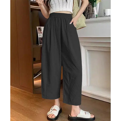 andma Sle Wide Leg Pants Nine Points Harlan Loose Fit Women's Summer Casual Trousers Two Pieces Set High Waist Elastic Wa...