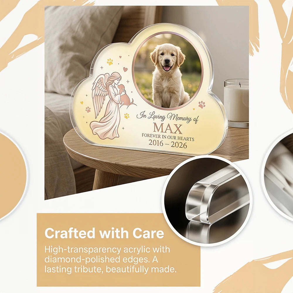 Custom Photo & Text,Cloud‑Shaped Acrylic Pet Memorial Plaque,Desktop Ornament,Pet Loss Keepsake,Sympathy Gift,Memorial Day