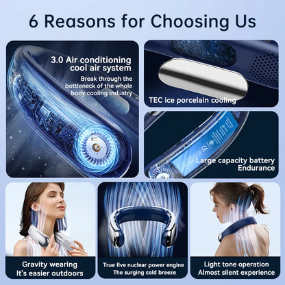 Lenovo Neck Fan 5 Speed Adjustable Bladeless Silent Neck Hanging Fan USB Rechargeable LED Digital Display Ice Refrigeration Fan