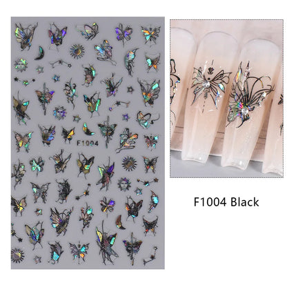 Black and White Love Flowers Line Art 3D Stickers Nail Decals Nail Art Accessories Butterfly Rose Nail Stickers Nail Sliders